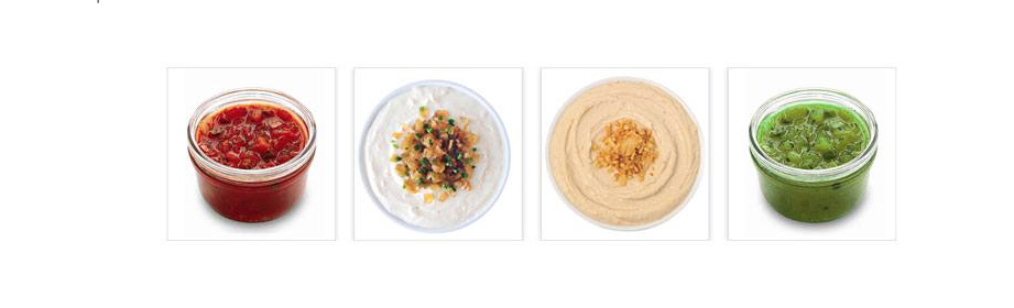 Salsas and dips in jars